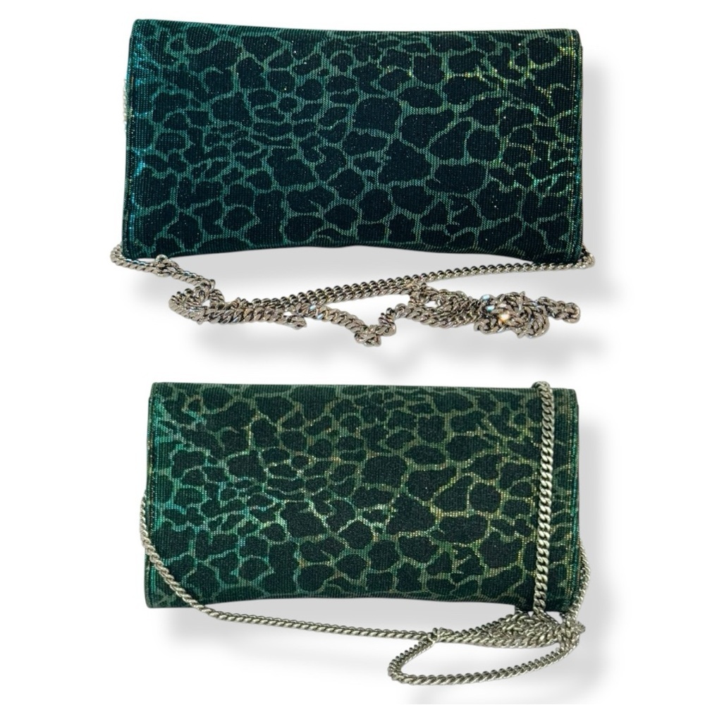Jimmy Choo Emmie Metallic Glitter Hologram Camo Zebra Jacquard Print Clutch NEW - Picture 6 of 16